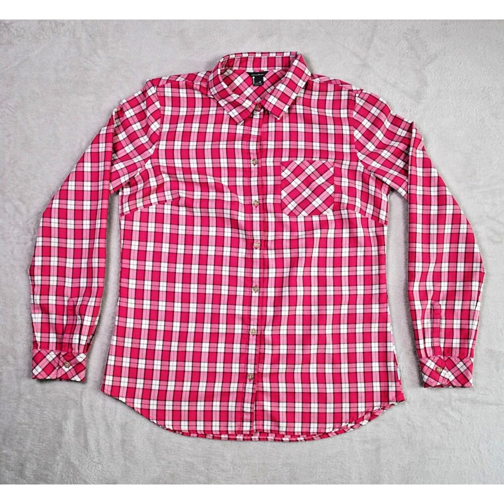 Eddie Bauer Pink Plaid Button Down Blouse Women's Size M